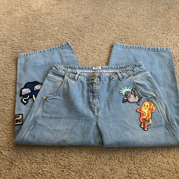 KENZO PARIS JUNGLE JEANS SIZE 38 See measurements -PATCHES UNIQUE HOT TRENDING - Picture 5 of 14